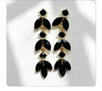 Leaf-shaped colorful diamond long earrings marquise-shaped rhinestones, suitable for pairing with dresses, creating a light and luxurious atmosphere