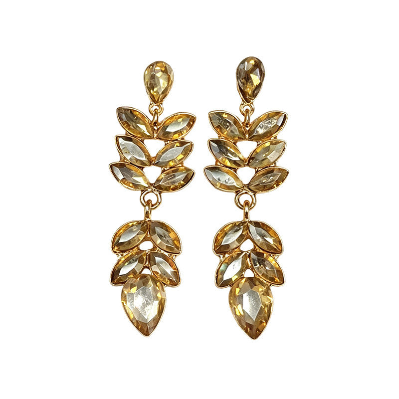 Multi-color crystal wheat ear long water drop earrings, stage performance dress accessories, earrings