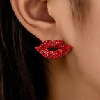 Valentine's Day sparkling full-diamond red lips earrings, exaggerated and stylish earrings