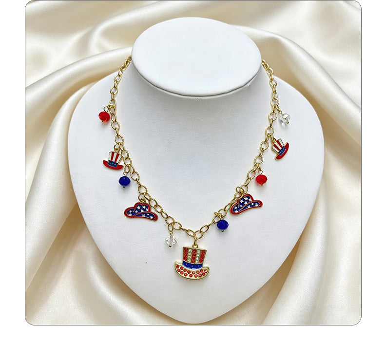 American Independence Day themed flag necklace for women, creative oil-drip star and heart pendant bracelet