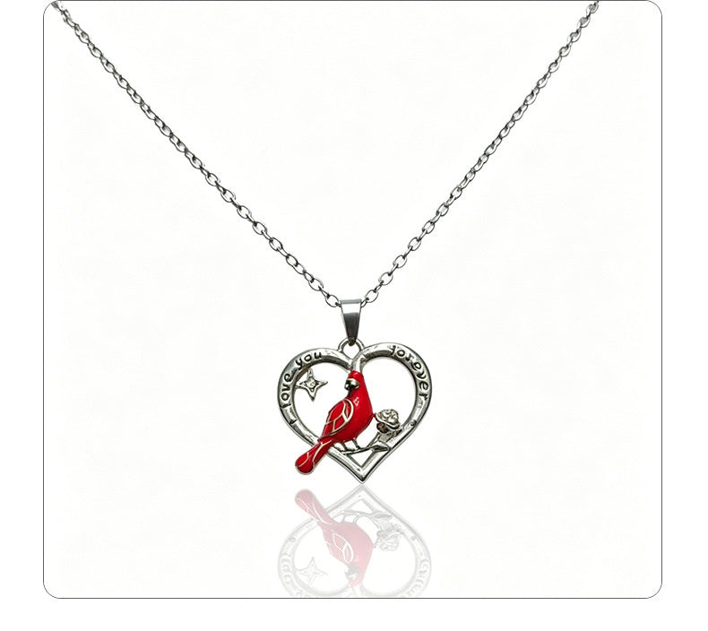 Crescent Red Bird Pendant Necklace for Women, Fashionable Heart-Shaped Diamond-Studded Clavicle Chain, Unique and Elegant Accessory
