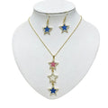Star-shaped alloy jewelry set with colored diamond inlays oil-drip color scheme, women's necklace and earrings