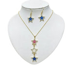 Star-shaped alloy jewelry set with colored diamond inlays oil-drip color scheme, women's necklace and earrings