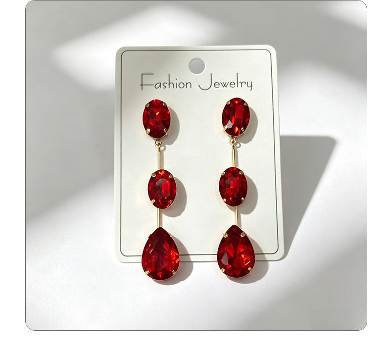 Gradient color stone long earrings, light luxury and elegant, versatile for dating