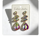 Multi-tiered long drop with colored diamonds, suitable for parties and photo shoots, versatile earrings