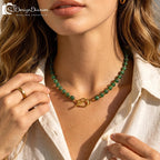 Boho Tiger's Eye Beaded Toggle Necklace| Gold Accents, Courage Protection Healing Crystal Statement Jewelry Gift for Her