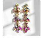 Leaf-shaped colorful diamond long earrings marquise-shaped rhinestones, suitable for pairing with dresses, creating a light and luxurious atmosphere